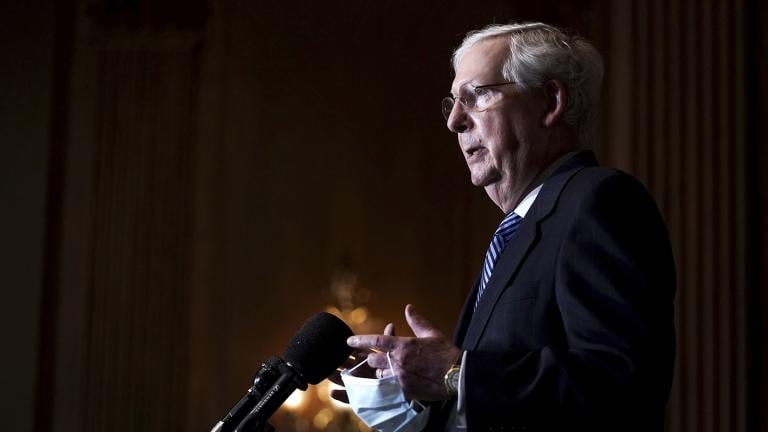 Senate Majority Leader Mitch McConnell of Kentucky talks during a news conference Tuesday, Dec. 8, 2020, on Capitol Hill in Washington. (Greg Nash / Pool via AP) Senate Majority Leader Mitch McConnell of Kentucky talks during a news conference Tuesday, Dec. 8, 2020, on Capitol Hill in Washington. (Greg Nash / Pool via AP)