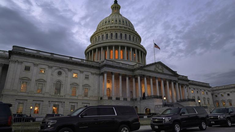 Dusk falls over the Capitol, Monday, Dec. 21, 2020, in Washington. (AP Photo /Jacquelyn Martin)