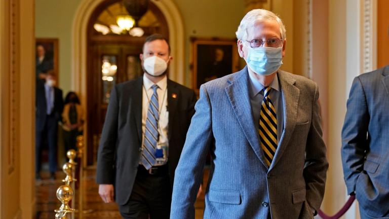 Senate Majority Leader Mitch McConnell of Ky., walks back to his office on Capitol Hill in Washington, Wednesday, Dec. 30, 2020. (AP Photo / Susan Walsh)