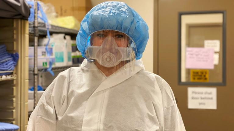 In this Sept. 21, 2020, photo provided by CoxHealth, nurse Amelia Montgomery poses for a photo at Cox South Hospital in Springfield, Mo. (Kaitlyn McConnell / CoxHealth via AP)