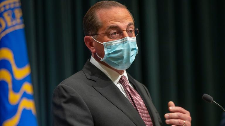 U.S. Department of Health and Human Service Secretary Alex Azar speaks during a COVID-19 briefing at the Centers for Disease Control and Prevention headquarter campus in Atlanta, Wednesday, Oct. 21, 2020. (Alyssa Pointer / Atlanta Journal-Constitution via AP)