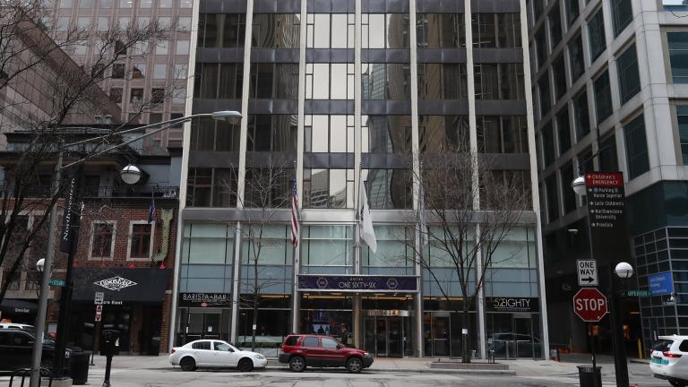 The newly renamed Hotel 166, located near the Northwestern University Hospital complex is seen Monday, March 23, 2020, in Chicago. (AP Photo / Charles Rex Arbogast)
