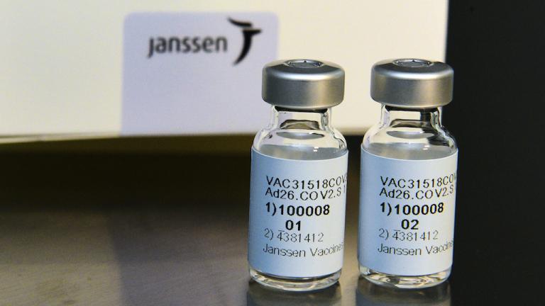 This Sept. 2020 photo provided by Johnson & Johnson shows the investigational Janssen COVID-19 vaccine. Johnson & Johnson's long-awaited COVID-19 vaccine appears to protect against symptomatic illness with just one shot. (Cheryl Gerber/Johnson & Johnson via AP)