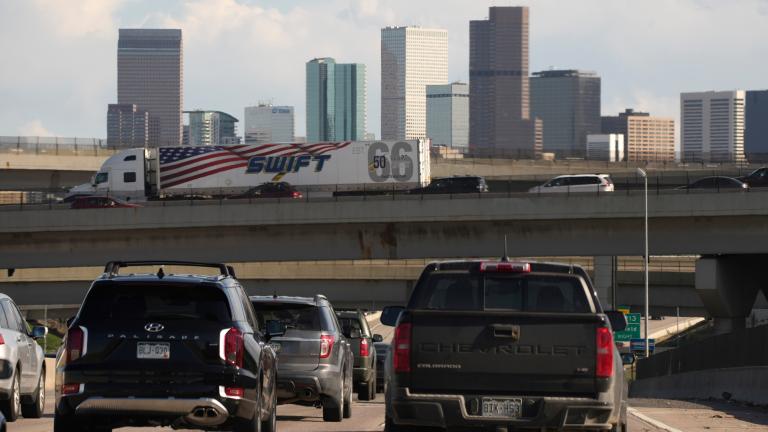 In this May 27, 2021 file photo, vehicles move along southbound Interstate 25 while motorists sit on the Interstate 70 overpass to start the Memorial Day weekend in Denver. (AP Photo / David Zalubowski) In this May 27, 2021 file photo, vehicles move along southbound Interstate 25 while motorists sit on the Interstate 70 overpass to start the Memorial Day weekend in Denver. (AP Photo / David Zalubowski)