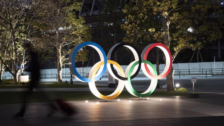 The Olympic rings are seen Monday, March 30, 2020, in Tokyo. (AP Photo / Jae C. Hong)