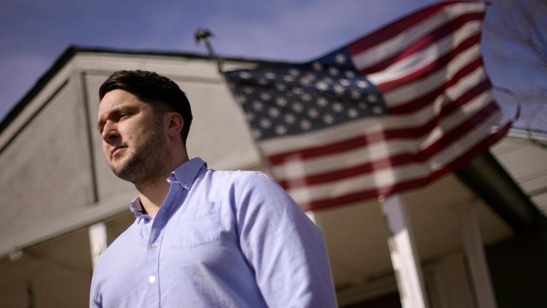 Logan DeWitt stands outside his home Monday, March 8, 2021, in Kansas City, Kan. Because he could work at home, Logan kept his job through the pandemic while his wife lost hers and went back to school. Their financial situation was further complicated with the birth of their daughter nine months ago. (AP Photo / Charlie Riedel) Logan DeWitt stands outside his home Monday, March 8, 2021, in Kansas City, Kan. Because he could work at home, Logan kept his job through the pandemic while his wife lost hers and went back to school. Their financial situation was further complicated with the birth of their daughter nine months ago. (AP Photo / Charlie Riedel)