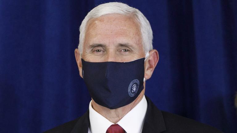 Vice President Mike Pence wears a mask as he is introduced to speak to the Commissioned Corps of the U.S. Public Health Service at their headquarters in Rockville, Md., June 30, 2020. (AP Photo / Jacquelyn Martin)