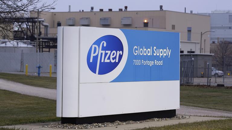 The Pfizer Global Supply Kalamazoo manufacturing plant is shown in Portage, Mich., Friday, Dec. 11, 2020. (AP Photo / Paul Sancya)
