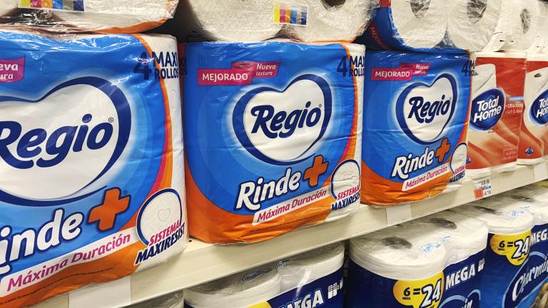 This Sept. 4, 2020, photo, shows Regio, a Mexican toilet paper brand, on the shelf at a CVS in New York. (AP Photo / Joseph Pisani)