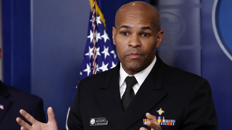 U.S. Surgeon General Jerome Adams speaks about the coronavirus in the James Brady Press Briefing Room of the White House, Friday, April 3, 2020, in Washington. (AP Photo / Alex Brandon)