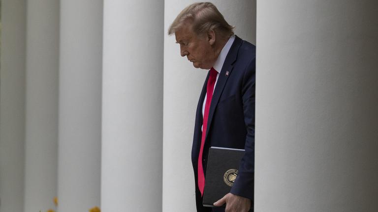President Donald Trump arrives to speak about the coronavirus in the Rose Garden of the White House, Tuesday, April 14, 2020, in Washington. (AP Photo / Alex Brandon)