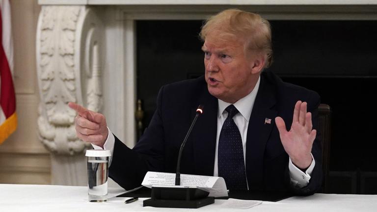 President Donald Trump tells reporters that he is taking zinc and hydroxychloroquine during a meeting with restaurant industry executives about the coronavirus response, in the State Dining Room of the White House, Monday, May 18, 2020, in Washington. (AP Photo / Evan Vucci)