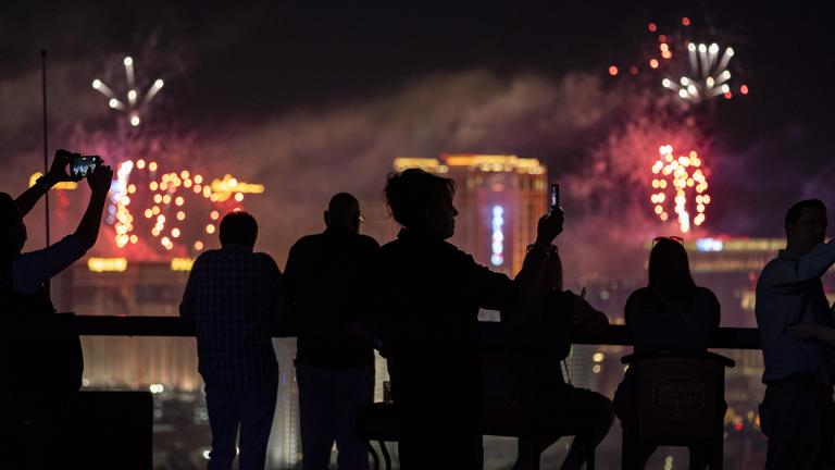 In this Sunday, July 4, 2021, file photo, spectators watch as fireworks explode over the Las Vegas Strip during a 4th of July Fireworks show in Las Vegas. (AP Photo / John Locher, File) In this Sunday, July 4, 2021, file photo, spectators watch as fireworks explode over the Las Vegas Strip during a 4th of July Fireworks show in Las Vegas. (AP Photo / John Locher, File)