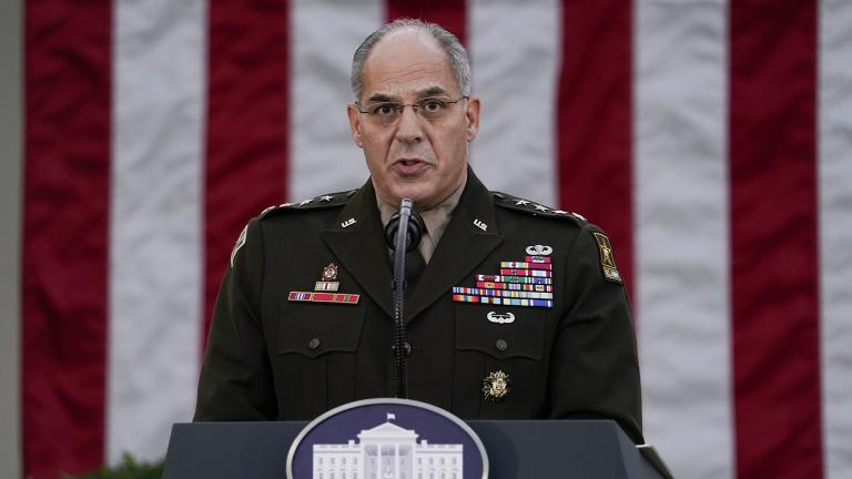 In this Nov. 13, 2020, file photo, Army Gen. Gustave Perna, who is leading Operation Warp Speed, speaks during at an event in the Rose Garden of the White House in Washington. (AP Photo / Evan Vucci, File)