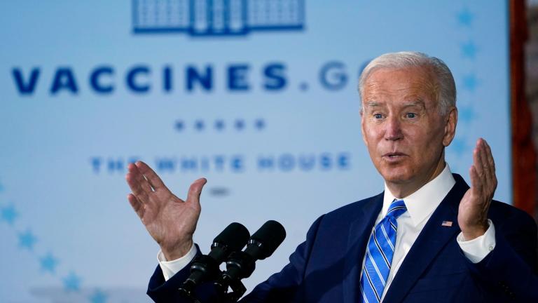 President Joe Biden speaks about COVID-19 vaccinations after touring a Clayco Corporation construction site for a Microsoft data center in Elk Grove Village, Ill., Thursday, Oct. 7, 2021. (AP Photo / Susan Walsh, File)