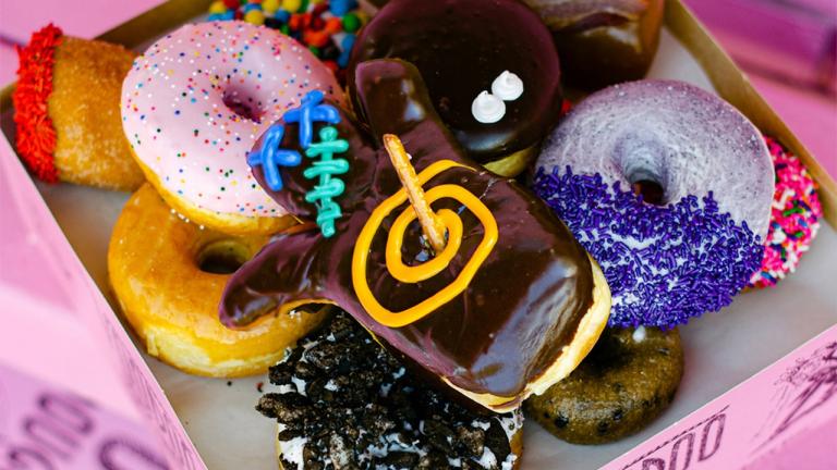 Voodoo is known for its exuberant doughnuts, including the namesake Voodoo Doughnut (top). (Courtesy of Voodoo Doughnut)