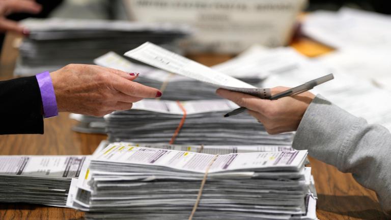 FILE - Election workers process ballots for the 2024 General Election, Nov. 5, 2024, in Milwaukee. (AP Photo/Morry Gash, File)