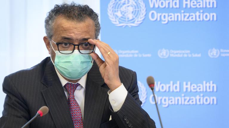 In this Monday, May 24, 2021 file photo, Tedros Adhanom Ghebreyesus, director general of the World Health Organization (WHO), speaks during a bilateral meeting with Swiss Interior and Health Minister Alain Berset at the WHO headquarters, in Geneva, Switzerland. (Laurent Gillieron / Keystone via AP, File)