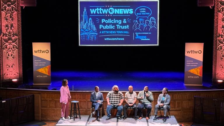 Brandis Friedman hosts a WTTW News forum on policing and public trust at Thalia Hall on May 26, 2026. (Jay Smith / WTTW News)