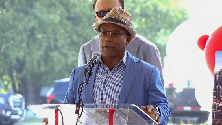 Ald. Walter Burnett (27th Ward) speaks at a media event on Aug. 27, 2024. (WTTW News)