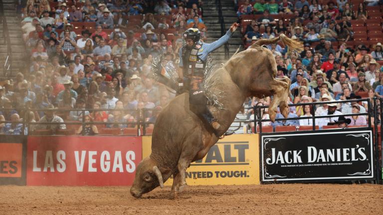 Rubens Barbosa won the 2017 Professional Bull Riders’ Chicago Invitational. (Andy Watson / Bull Stock Media)