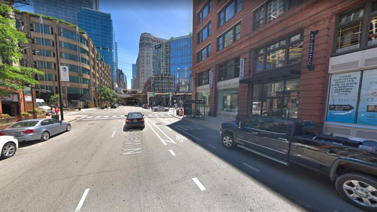 A view of Wells Street looking south to the intersection of Hubbard Street in River North, where  police say a cyclist and CTA bus collided on June 6, 2019. (Google Maps)