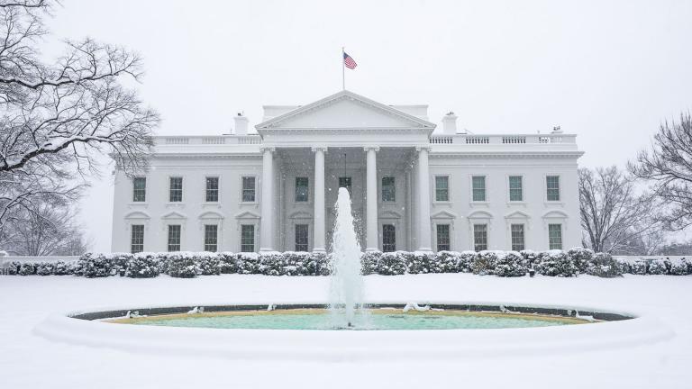 The north side of the White House is seen covered in snow Sunday, Jan. 13, 2019. (Official White House Photo by Tia Dufour / The White House / Flickr)