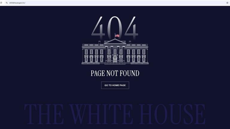 This screenshot captured on Jan. 21, 2025, shows the error message that now appears on what was the Spanish language version of the White House homepage during President Joe Biden's administration. (AP Photo / Fernanda Figueroa)