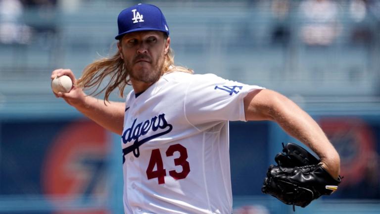  Los Angeles Dodgers starting pitcher Noah Syndergaard throws to the plate during the first inning of a baseball game against the St. Louis Cardinals Sunday, April 30, 2023, in Los Angeles. (AP Photo / Mark J. Terrill, File)