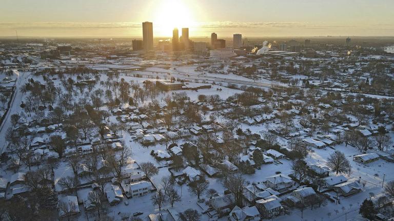 The sun rises over Tulsa, Okla., Friday, Feb. 4, 2022. (Mike Simons / Tulsa World via AP)