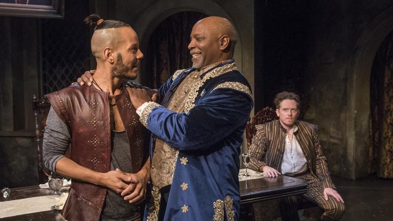From left: Jon Hudson Odom, David Alan Anderson and Steve Haggard in “Witch” at Writers Theatre. (Photo credit: Michael Brosilow)