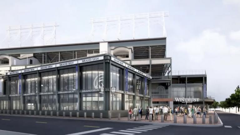  A rendering of the proposed two-story sports betting lounge at Addison Street and Sheffield Avenue next to Wrigley Field. (Provided)