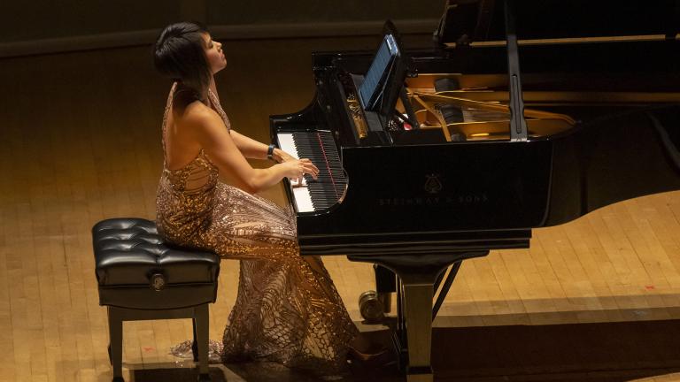 Yuja Wang performs a program with works by Bach, Beethoven, and Schoenberg, April 10, 2022. (Credit: Todd Rosenberg photography)