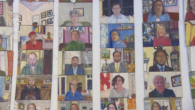 Megan Williamson created a hundred portraits based on interviews she saw on newscasts. (WTTW News)