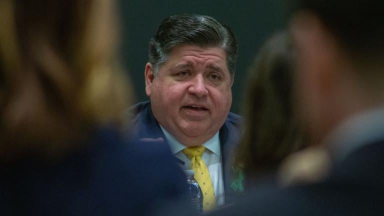 Gov. J.B. Pritzker speaks to an audience of professionals from the behavioral and mental health field at the Abraham Lincoln Presidential Library on May 15, 2024. (Dilpreet Raju / Capitol News Illinois)