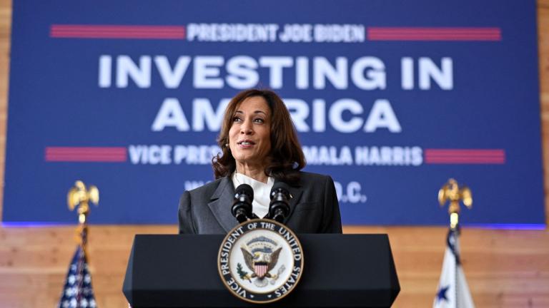  Vice President Kamala Harris is pictured on Aug. 14, 1012. (Mandel Ngan / AFP / Getty Images)