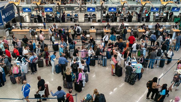 Travelers at Hartsfield-Jackson Atlanta International Airport on the Thursday before 2023’s Memorial Day weekend. (Elijah Nouvelage / Bloomberg / Getty Images via CNN) 