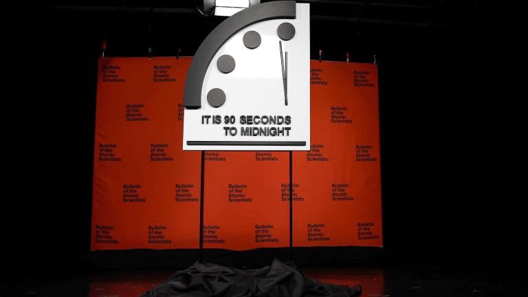 The Doomsday Clock was set at 90 seconds to midnight in 2023 and this year. (Anna Moneymaker / Getty Images / FILE)