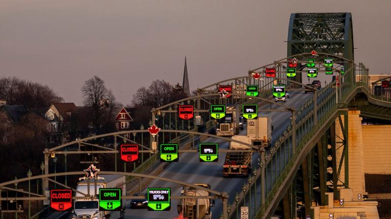 The Peace Bridge is pictured at the Canada-United States border in Ontario, Canada, on March 4, 2025. (Christopher Katsarov Luna/Bloomberg/Getty Images via CNN Newsource)