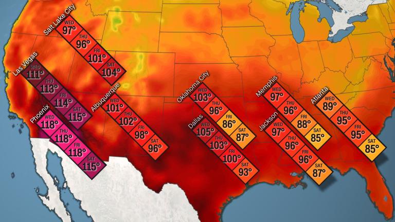 The desert Southwest and Texas will continue to see daytime highs in the triple digits this week. (CNN Weather)
