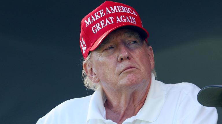 Former President Donald Trump is pictured here at the Trump National Golf Club on Aug. 13, 2023, in Bedminster, New Jersey. (Mike Stobe / Getty Images)
