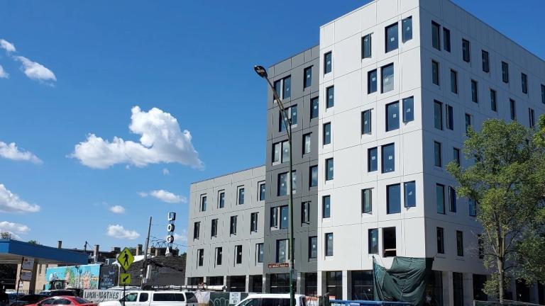The under-construction affordable housing project at 2602-38 N. Emmett St. in Logan Square. (Credit: Bickerdike Redevelopment Corp.)