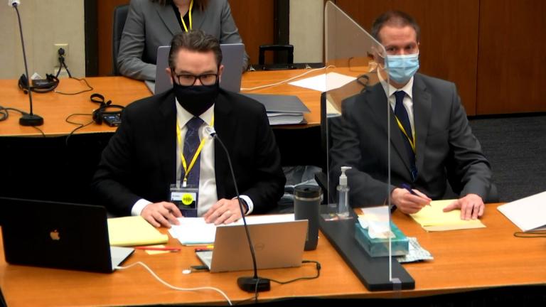 Crucial testimony is expected April 9, 2021 when the medical examiner who performed George Floyd’s autopsy takes the stand. Defense attorney Eric Nelson, left, and defendant former Minneapolis police Officer Derek Chauvin are seen during the trial proceedings on April 8, 2021. (CNN Pool)