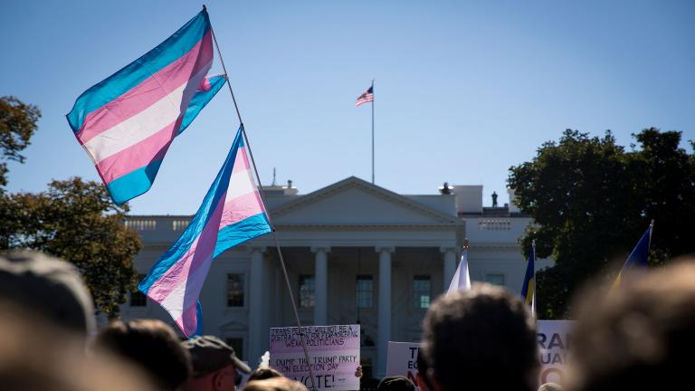 Pictured is a transgender rights protest outside of the White House in Washington in 2018. (Sarah Silbiger / The New York Times / Redux via CNN)