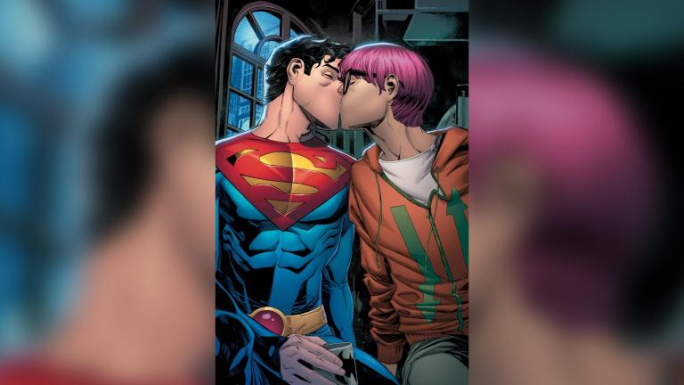 Superman – not Clark Kent, but his son, Jon – comes out as bisexual in the upcoming issue of “Superman: Son of Kal-El”  after sharing a kiss with Jay Nakamura. (Credit: DC)