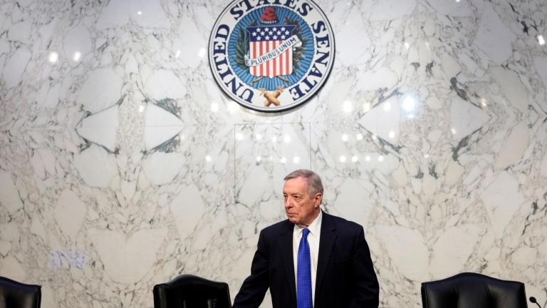 Senate Judiciary Chairman Dick Durbin has requested that Chief Justice John Roberts or “another Justice whom you designate” appear before his committee next month for a hearing on Supreme Court ethics rules. (Anna Moneymaker / Getty Images via CNN) 