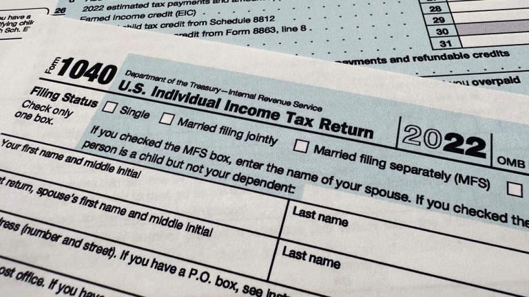 The Internal Revenue Service 1040 tax form for 2022 is seen on April 17, 2023. (AP Photo / Jon Elswick, File)