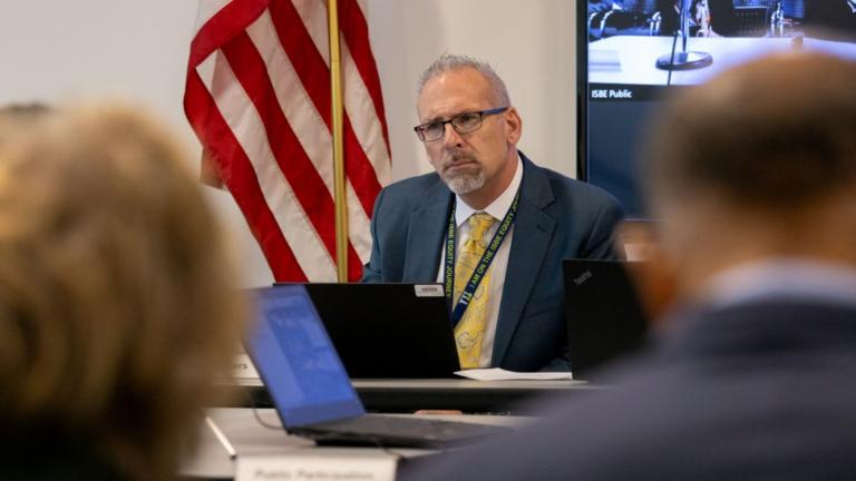 Illinois Superintendent Tony Sanders participates in a previous Illinois State Board of Education meeting. (Andrew Adams / Capitol News Illinois)