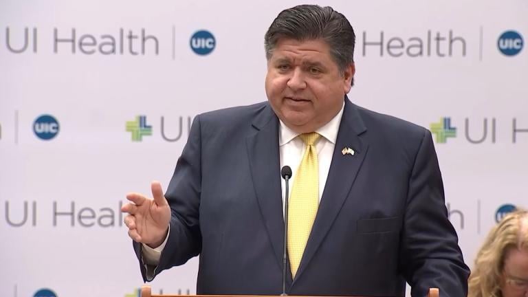 Gov. J.B. Pritzker takes questions on Monday after a news conference at which his administration announced a new interagency effort to ensure access to abortion care in Illinois. (Credit: Illinois.gov)