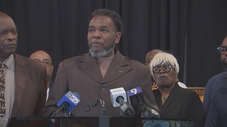 The Rev. Ira Acree holds a news conference to withdraw his nomination to the RTA board on Friday, May 24, 2024. (WTTW News)